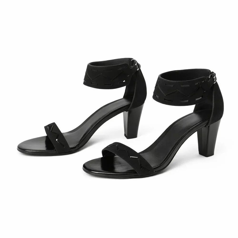 Coup d’Etat Black Suede Ankle Strap Heels Size 9 Made in Spain